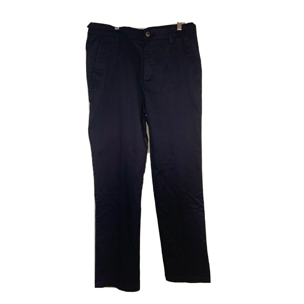 St Johns Bay Pants Mens 32 × 32 Black Straight Leg Flat Front Casual NEW